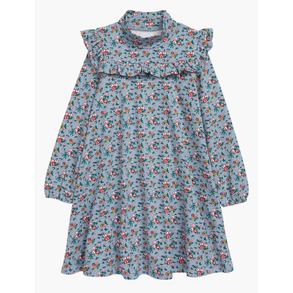 9-10Y Mini Boden Floral Mock Neck Stretch Cotton Trapeze Dress